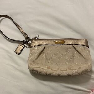 Coach Beige and Gold Wristlet